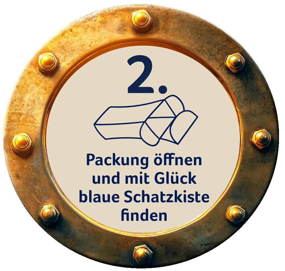 Packung öffnen und mit Glück blaue Schatzkiste finden